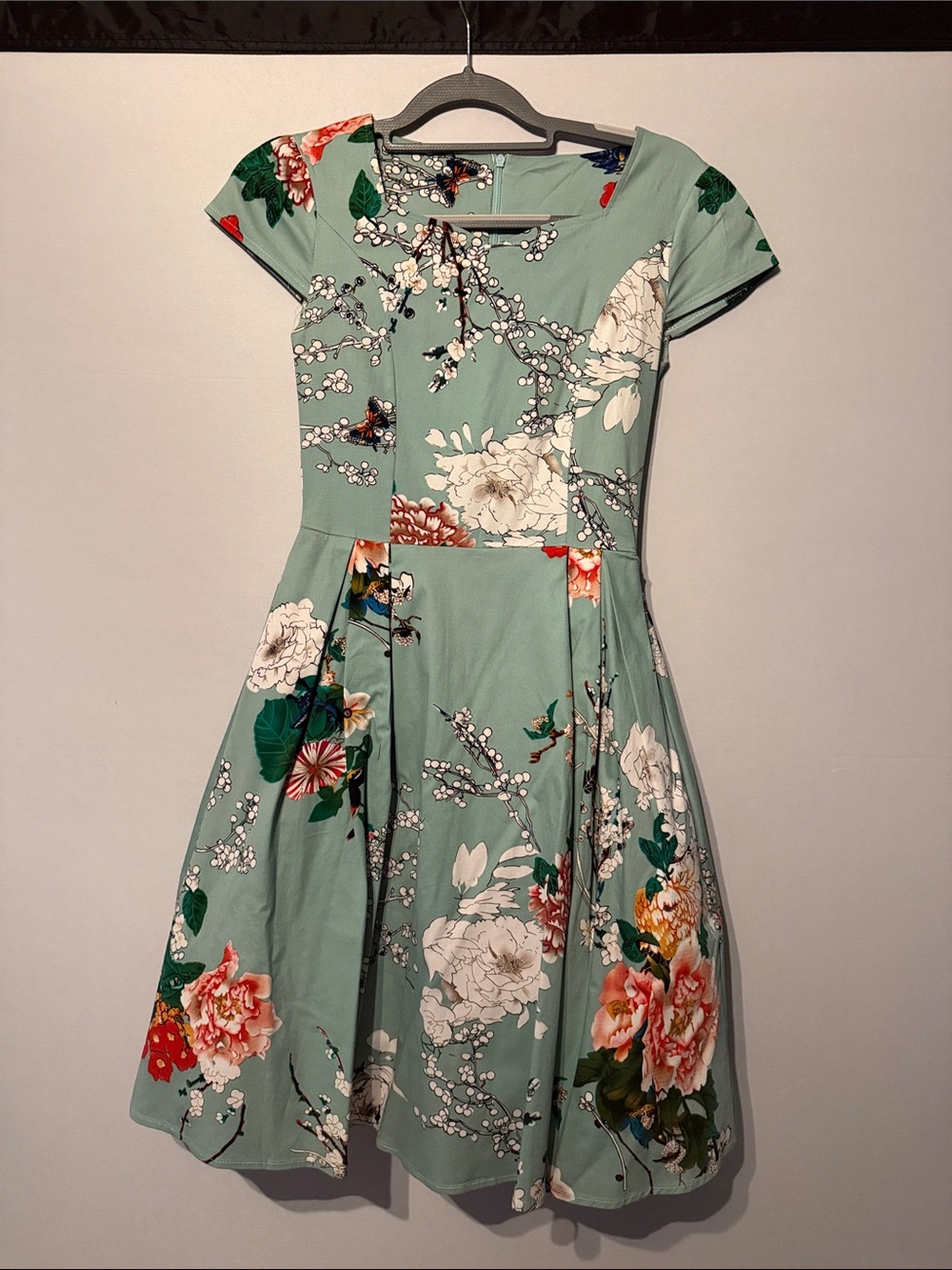 Floral Fit-and-Flare Dress in Sage Green